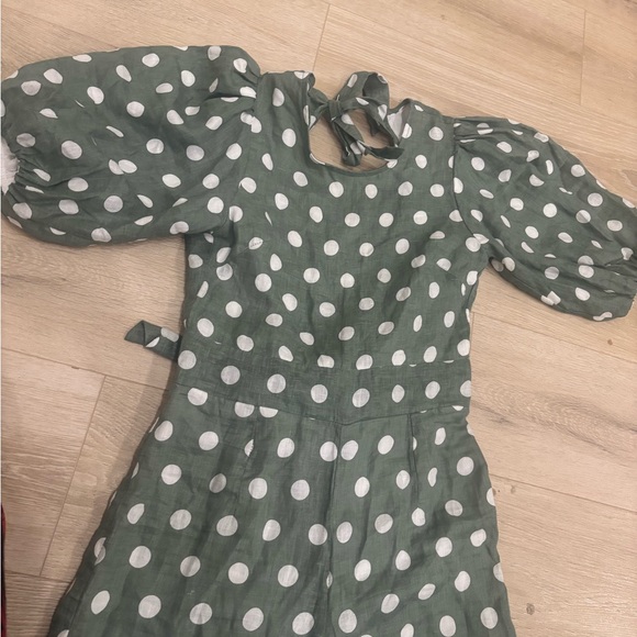 NWT Anthropologie Faithfull the Brand Green Linen Open Back Polka Dot Jumpsuit - Picture 4 of 7